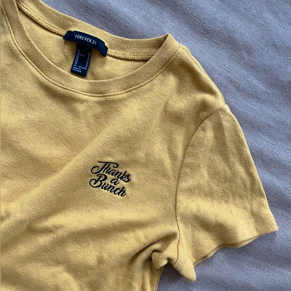 Thanks A Bunch - Cute Yellow Crop Top with Embroidery Size M